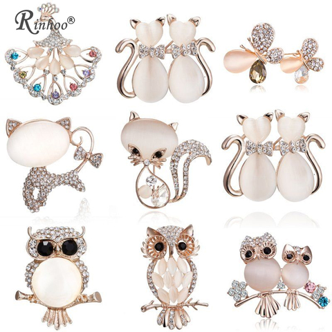 RINHOO Cute Animal Cat Owl Butterfly Brooch For Women Europe America Fashion Wedding Jewelry Stones Crystal Brooch Pins ► Photo 1/4