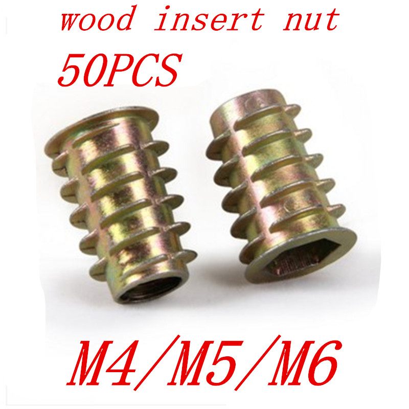50Pcs M4 M5 M6  Zinc Hex Drive Head Screw Insert Nut Threaded For Wood S