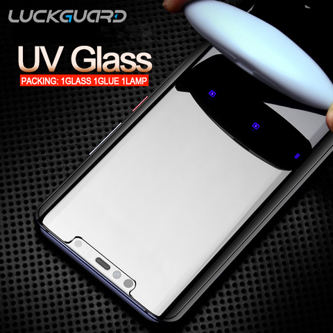 2Pc For Samsung Galaxy S8 S9 Note 8 9 10 Plus S10 e S7 edge Tempered Glass UV Liquid Glue Full Coverage Screen Protector 9H Film ► Photo 1/6