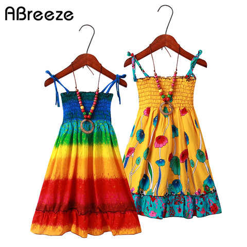 2022 New summer girls costumes bohemian style baby dresses for girls sleeveless girls beach dresses flower print clothes girls ► Photo 1/1