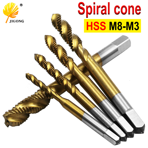 Titanium Coated Thread Tap Drill Metric Hss Spiral Fluted Machine Screw Tap M3 M4 M5 M6 M8 Spiral Pointed Taps ► Photo 1/6