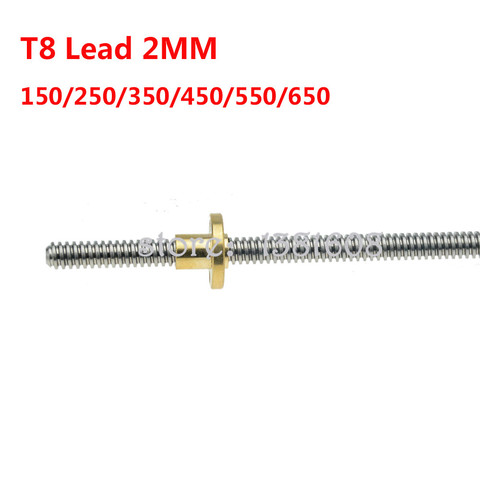 1PC Threaded Rod T8 Lead Screw Pitch 2mm Lead 2mm Length 150/250/350/450/550/650MM for 3D Printer Parts Accessories ► Photo 1/5