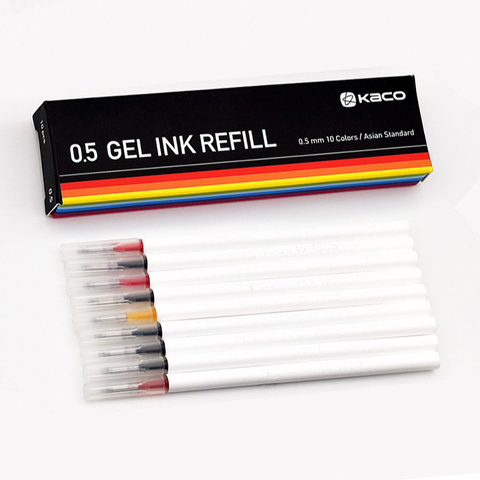 10pcs Kaco Asian Standard Gel Pen Cut Ink Refill Colorful/Black/Red/Dark blue/Blue Colors Sign Pen Refills Student Stationery ► Photo 1/6