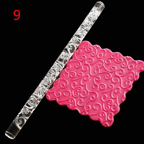 ACRYLIC ROLLING PIN FONDANT CAKE IMPRESSION PASTRY ROLLER EMBOSSING BAKING TOOLS