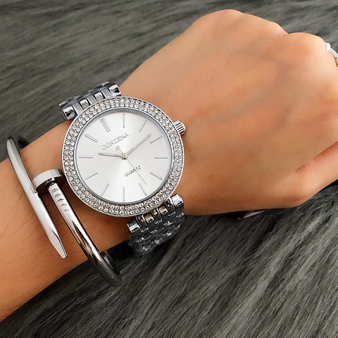 CONTENA Fashion Luxury Silver Watch Women Watches Rhinestone Women's Watches Ladies Watch Stainless Steel Clock reloj mujer ► Photo 1/6