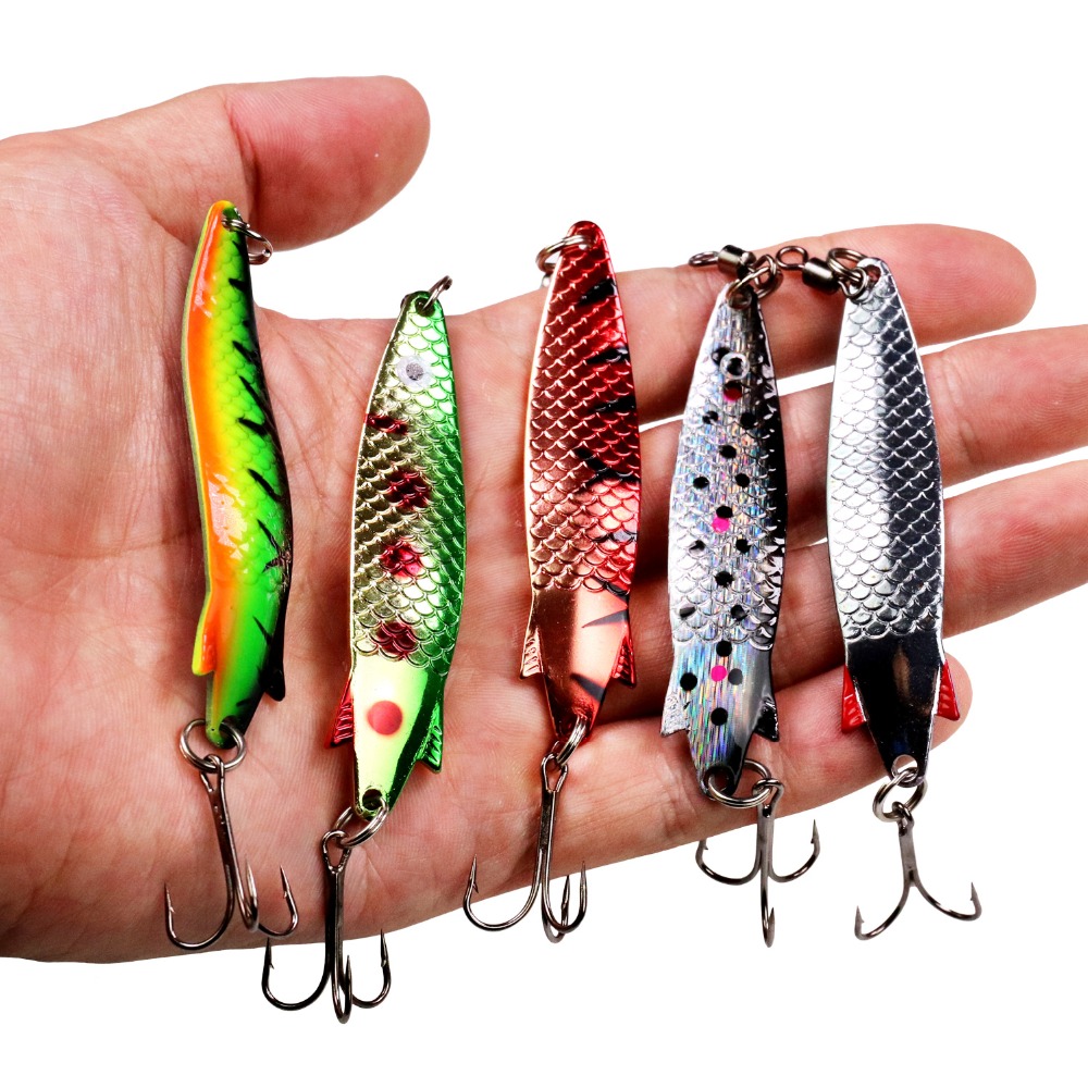 5pcs Fishing Lures Tackle Bait Fishing Metal Spoon Lure Bait Trout Bass Spoons 