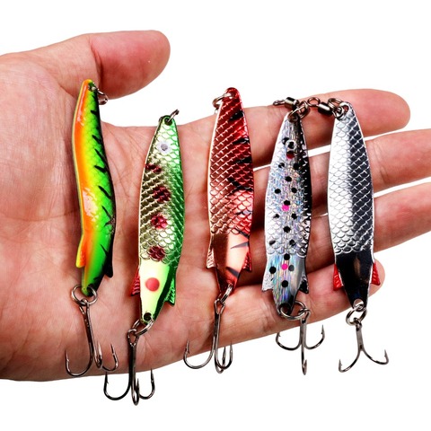 5Pcs Fishing Spoons Lure Colorful Hard Metal Baits Spoon Lure with Feather  Hook Jigging Baits Small Hard Sequins Spinner - AliExpress