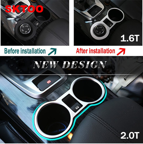 SKTOO Car styling ABS plating Water cup holder trim car cover interior chrome trim molding strip for peugeot 3008 1.6T 2.0T ► Photo 1/6