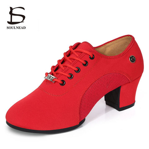 Woman's Latin Ballroom Dance Shoes Soft Sole Cloth Women Tango Practice Dance Shoes Middle Heel Ladies Non-Slip Dance Sneakers ► Photo 1/6