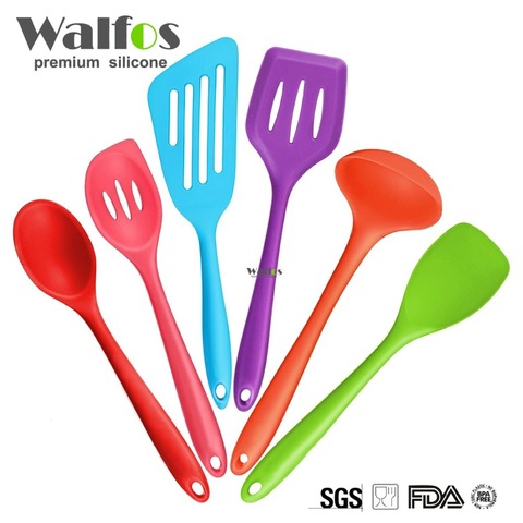 WALFOS Silicone Kitchen Utensils,6 Piece Cooking Utensil Set Spatula,Spoon Ladle,Spaghetti Server, Slotted Turner. Cooking Tools ► Photo 1/6