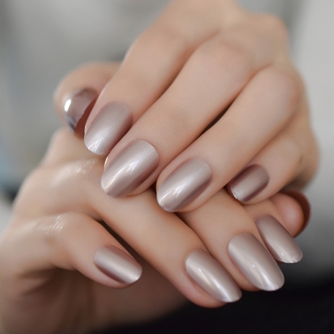 Satin Glossy Color Nails Oval Short Light Brown Fake Nails Kit Super  Natural Shape Nail Art Manicure Tips Perfect for Daily - Price history &  Review | AliExpress Seller - EchiQ Official