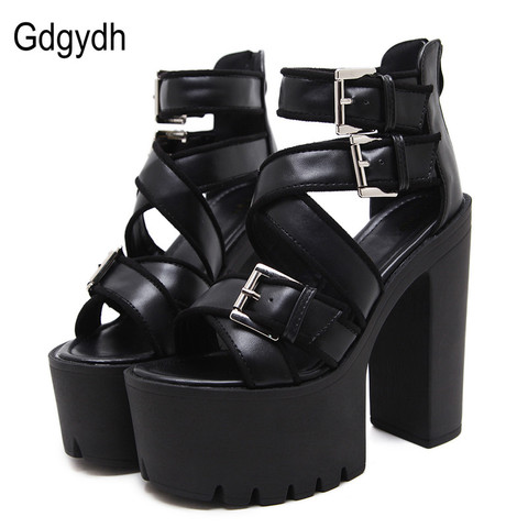 Gdgydh Open Toe Black Sandals Woman Platform Shoes Thick Heels Sandals Brand Designer Sexy Soft Leather Women's Shoes Summer ► Photo 1/1