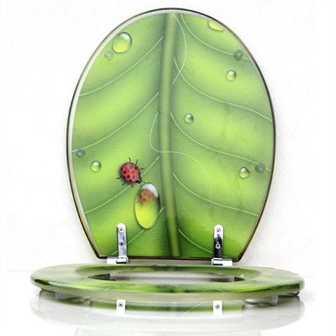 Resin toilet seat toilet cover Green leaf insects descending UVO universal thickened toilet cover stainless steel ► Photo 1/6