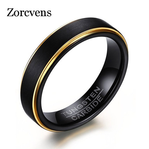 ZORCVENS 2022 New Cool Black and Gold-Color Tungsten Ring for Men Jewelry 6MM Black Tungsten Carbide Ring ► Photo 1/6