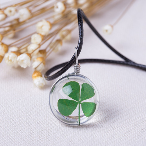 2016 Hot Fashion Crystal glass Ball Clover Necklace Long Strip Leather Chain Pendant Necklaces Women Lucky Wish Locket Jewelry ► Photo 1/6
