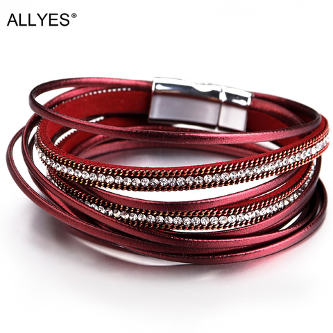 ALLYES Multilayer Leather Bracelets for Women Femme 6 Colors Magnet Clasp Crystal Bohemian Double Wrap Bracelet Jewelry ► Photo 1/6