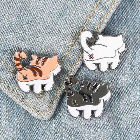 Cute Cat Butt Pins Black White Orange Cat Brooches Tabby cat Lapel pins Kitty Badges Gift for cat lover ► Photo 1/6