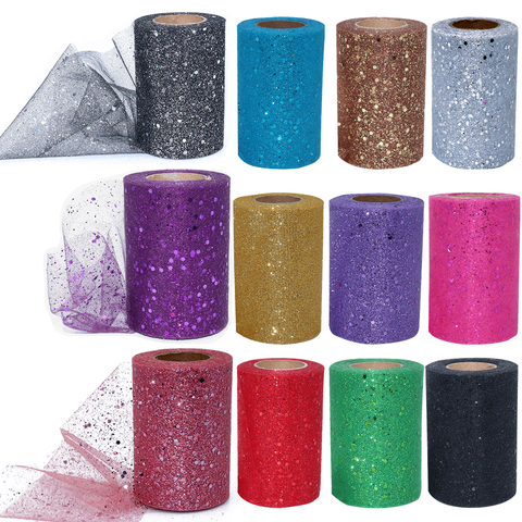 Taoup 5cm 15cm 30cm Organza Tulle Roll Wedding Party Decor Birthday Babyshower Sequin Mesh Tulle Roll Fabric Ribbon 25Yards DIY ► Photo 1/6
