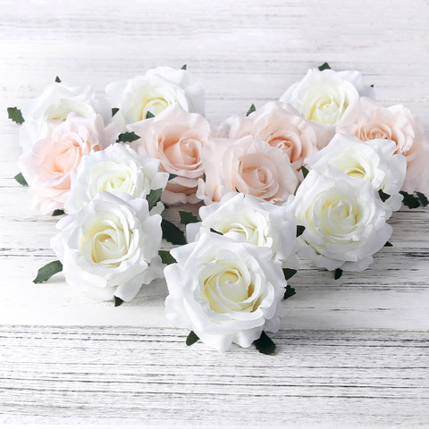 5pcs artificial roses white silk fake roses flower faux heads high quality DIY wedding home decoration scrapbook accessories ► Photo 1/6