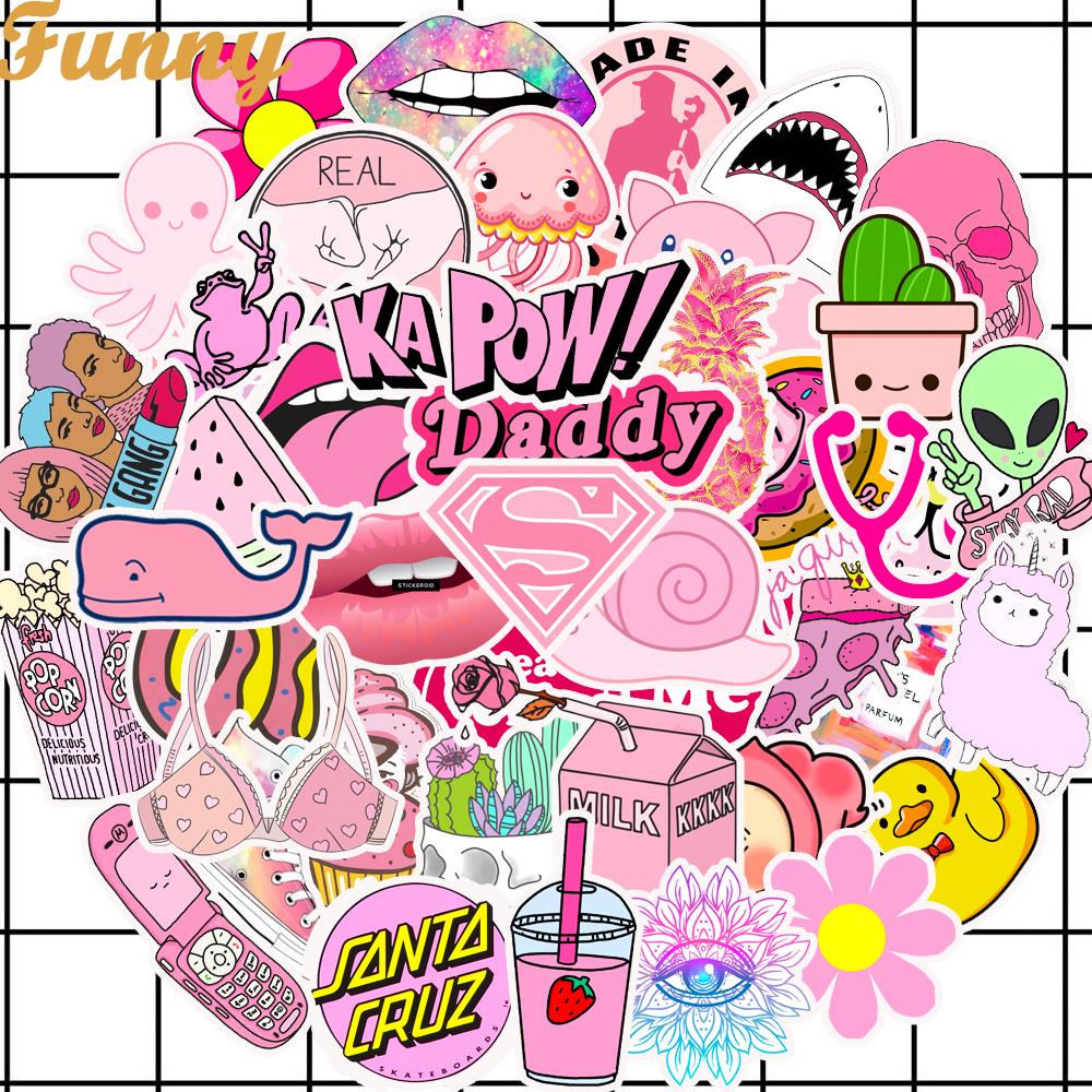 50Pcs Kawaii Pink Fun Girls Stickers Toys Guitar Car Suitcase Laptop DecZI 