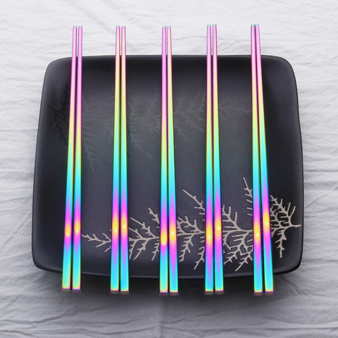 Rainbow Korean Chopsticks 24cm Mirror Polished Food Grade Top 304 Stainless Steel Korean Chopstick Sushi Sticks Baguette Chinois ► Photo 1/1