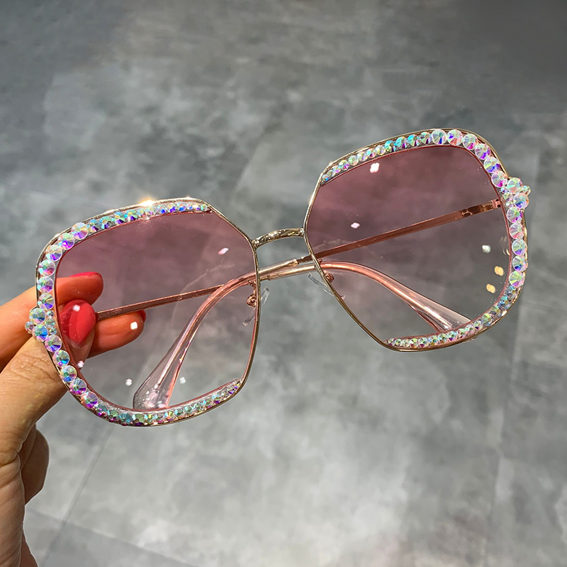 2019 Luxury Italian Sunglasses Women Crystal Square Sunglasses Mirror Retro Full 