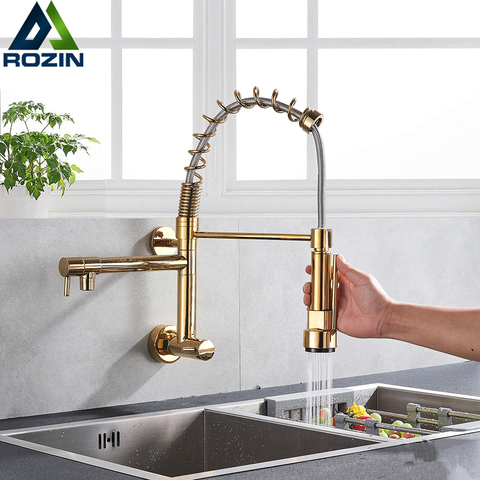 Brushed Nickel Spring Kitchen Faucet Swivel Side Sprayer Dual Spout Kitchen Mixer Tap Kitchen Sink Faucet 360 Rotation  ► Photo 1/6