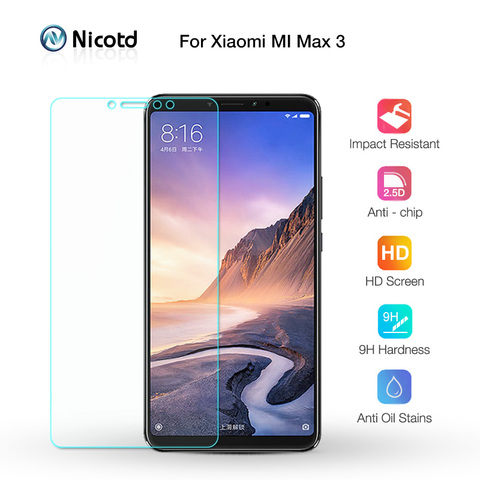 Nicotd Tempered Glass For Xiaomi Mi MAX 3 Screen Protector 9H 2.5D Phone On Protective Glass For Xiaomi Mi MAX 2 1 mimax film ► Photo 1/6