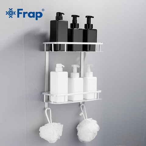 Frap New Bathroom Shelves Space Aluminum 2 Tiers Corner Shelf Shower Caddy Storage Shampoo Basket Wall Kitchen Holder Y38015-2 ► Photo 1/6