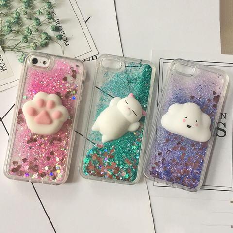 3D Squishy Cat Case For iPhone 5S SE 7 7 Plus Case Liquid Quicksand Glitter Silicone Case For iPhone 8 Plus Xs Xr 6s Cover Coque ► Photo 1/6