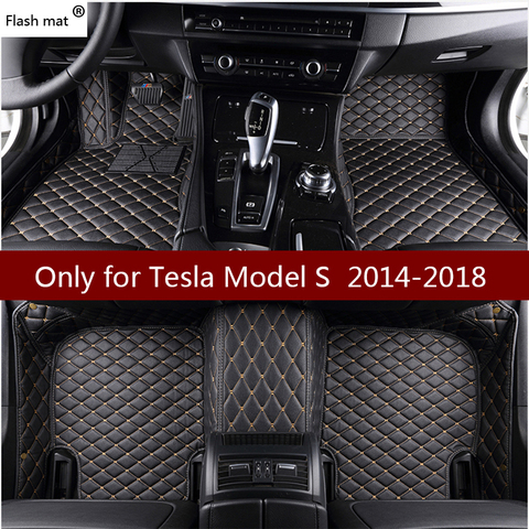 Flash mat leather car floor mats for Tesla Model S 2014 2015 2016 2017 2022 Custom foot Pads automobile carpet car covers ► Photo 1/6