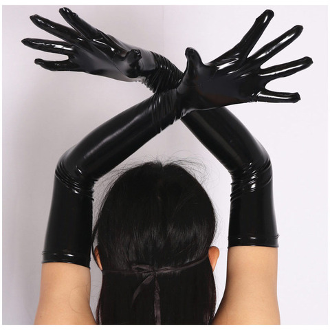 Plus Size Wetlook PVC Latex PU Faux Leather Gloves Shiny Long Glove Punk Hip-pop Jazz Club Wear Cosplay Costumes Gauntlet Luvas ► Photo 1/6