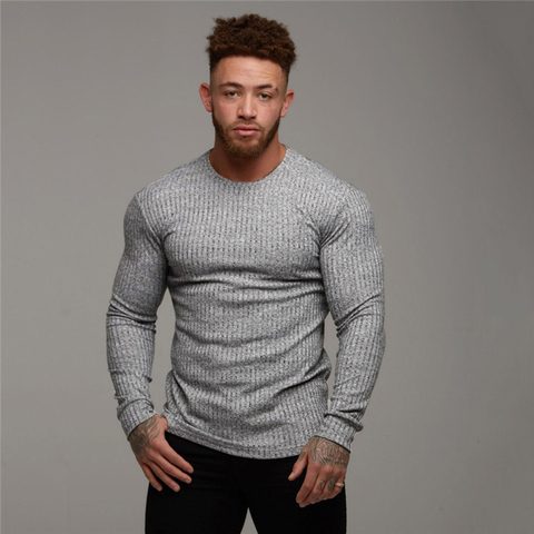 2022 Autumn Fashion Men's T-shirt Sweater O-Neck Slim Fit Knittwear Mens Long Sleeve Pullovers Tshirts Men Fitness Pull Homme ► Photo 1/6