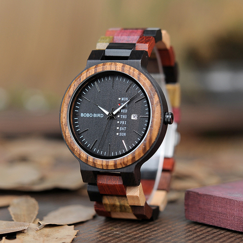 BOBO BIRD LP14 Men Wristwatches Miyato Japan Movement Wooden Watches with Colorful Wood Strap Classic Week Display Relogio ► Photo 1/1