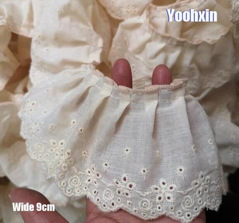 9CM Wide Luxury Embroidery Yellow flower lace fabric trim ribbon DIY sewing applique collar Ruffle guipure wedding Cloth supply ► Photo 1/4