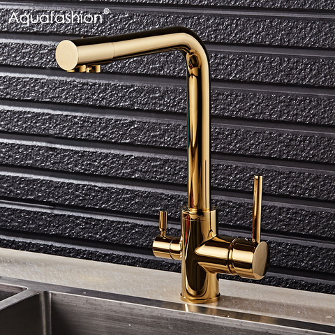Gold Kitchen Faucets With Filtered Water Deck Mounted Drinking Water Mixer Tap Brass Gold Kitchen Faucet Filter ► Photo 1/6