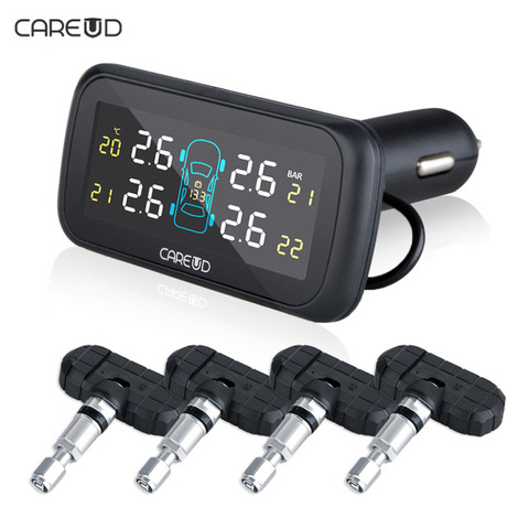 Auto Car Wireless TPMS Tire Pressure Monitoring System with 4 Sensors LCD Display Monitor Cigarette Lighter Socket CAREUD U903 ► Photo 1/6