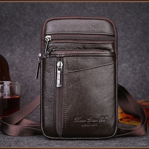 New Men Genuine Leather High Quality fashion Crossbody Shoulder Bag Belt hook Waist Fanny Pack Phone Cigarette Case Bag wallet ► Photo 1/6