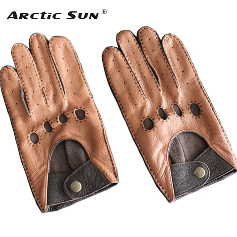 Men's Genuine Leather Gloves Male Breathable Fashion Classic Goatskin Unlined Thin Spring Summer Driving Mittens TB15 ► Photo 1/6