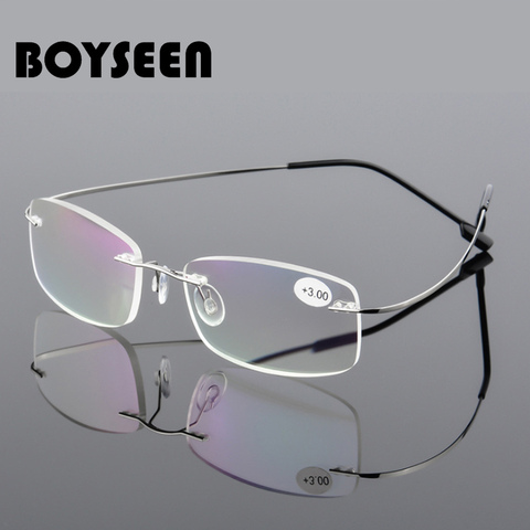 BOYSEEN Rimless Reading Glasses Men Titanium Alloy Women Square Eyeglasses Presbyopic Frameless Eyewear +1.0 +1.5 +2.0 +2.5 ► Photo 1/5