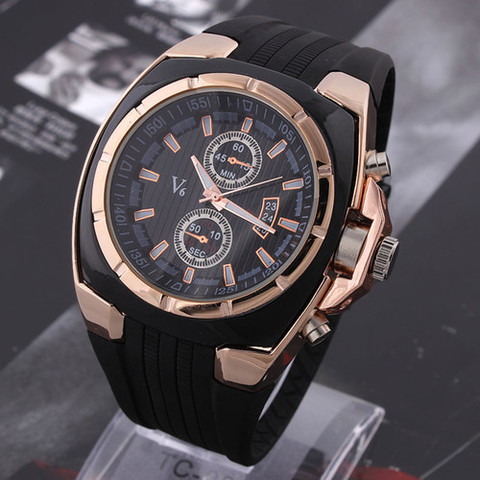 Hot V6 Watch Big Round Dial Black Silicone Quartz Analog Design Men Sport Watch male sports Wristwatch 3 colors mascuion relojes ► Photo 1/6