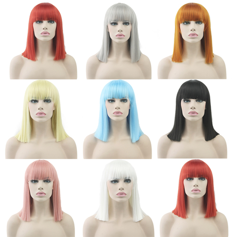 Soowee 8 Colors Short Straight Heat Resistant Fiber Synthetic Hair Wig Gray Red Black Nature Hair Women Party Cosplay Wigs ► Photo 1/6