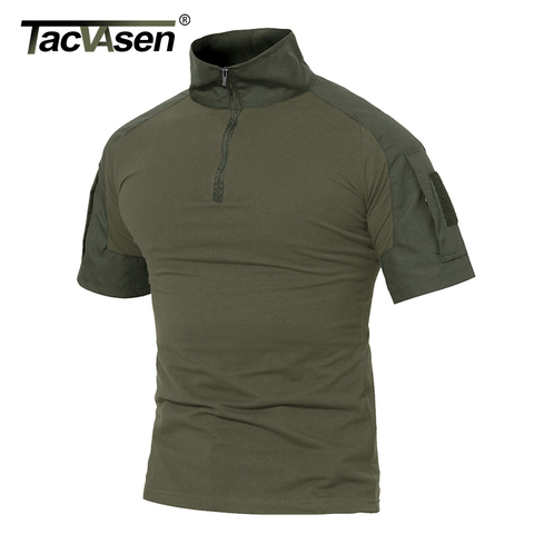 TACVASEN Men Summer T Shirts Army Green Tactical T Shirt Short Sleeve Military Camouflage Cotton Tee Shirts Paintball Clothing ► Photo 1/6