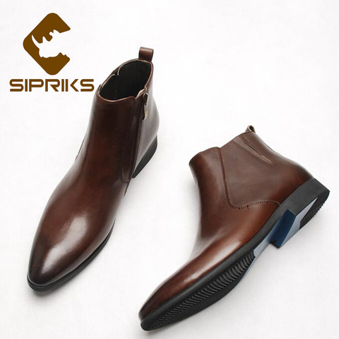 Sipriks Mens Chelsea Boots Classic Mens Cowboy Leather Brown Ankle Boots British High Cut Zip Shoes Footwear Dress Boots Slip-On ► Photo 1/6