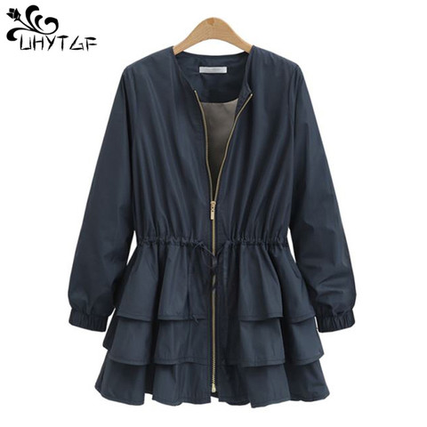 UHYTGF Spring autumn New Women's Clothes 2022 Trench coat for women Fashion Skirt Plus size Slim Ruffle Trench coat loose top115 ► Photo 1/6