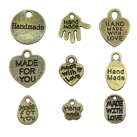 40pcs/lot Charms Hand Made With Love Antique Bronze Color Made With Love Charms Pendants For Bracelets Hand Made Charms ► Photo 1/1