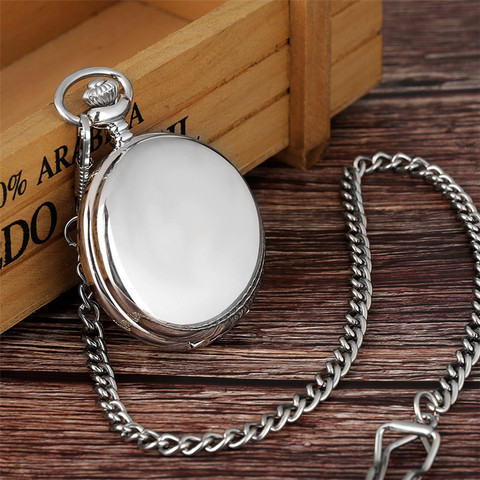 Luxury Smooth Silver Pendant Pocket FOB Watch Modern Arabic Number Analog Clock Men and Women Fashion Necklace Chain Unisex Gift ► Photo 1/6