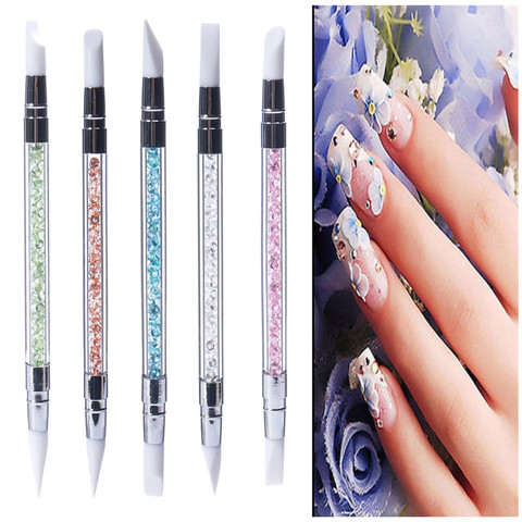 1 pc Acrylic 2 Ways Dotting Tool Silicone Nail Art Pen Rhinestone