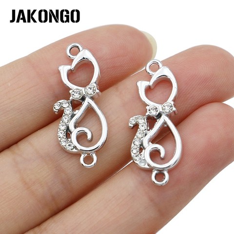 JAKONGO Silver Color Crystal Cat Charm Connector for Jewelry Making Bracelet Accessories Findings DIY 27x12mm 5pcs/lot ► Photo 1/2