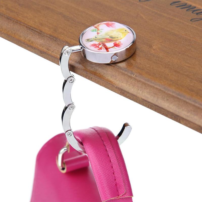 Pink Beautiful White Flowers Table Hook Folding Bag Desk Hanger Foldable Holder 